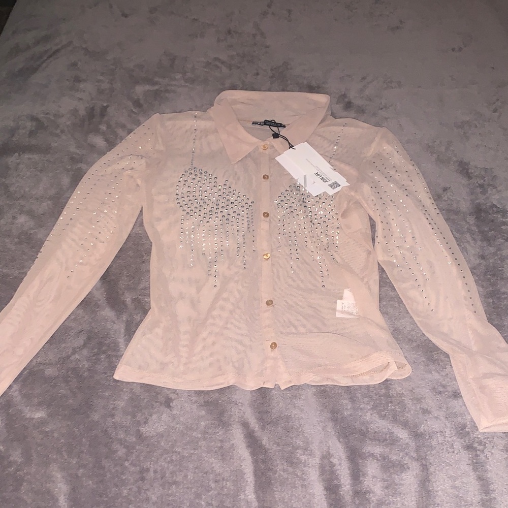 Zara Pink Button Down Shirt with Silver Accents